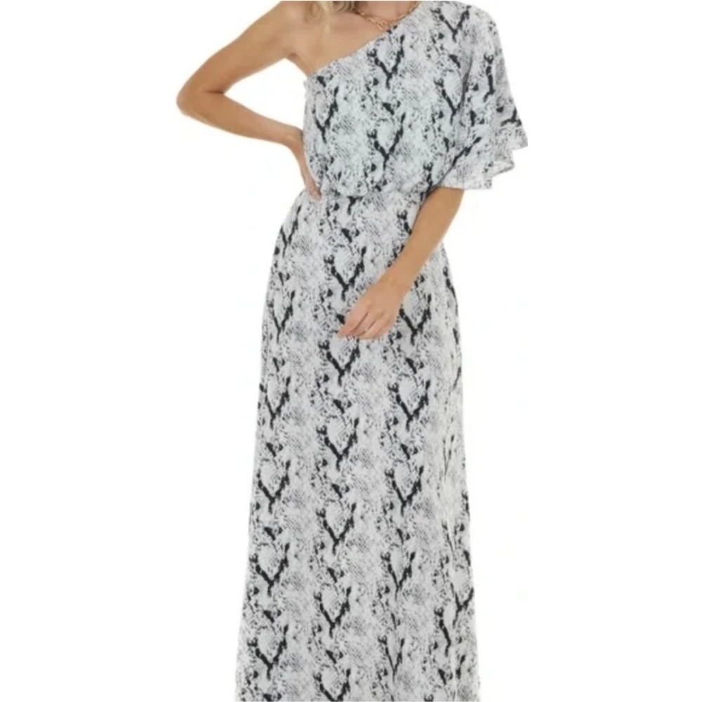 Mainstrip Maxi Dress One Shoulder Snake Print Party Cocktail‎ Dress Small NWT